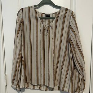 Buckle Black Striped V-neck Long Sleeve Blouse